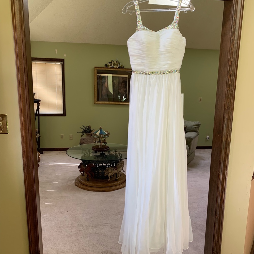 White prom flowy prom dress